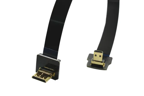 Vista 5 de Permanent Negro 50CM FPV Flat Slim HDMI Cable Micro HDMI Macho 90 grados de ángulo a Mini HDMI macho 90 grados para cardán sin escobillas Handhold