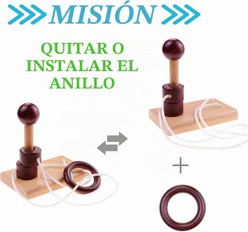 Vista 3 de Kingou Juego de 4 de rompecabezas de madera clásica cuerda de solución central juego de cerebro para adultos