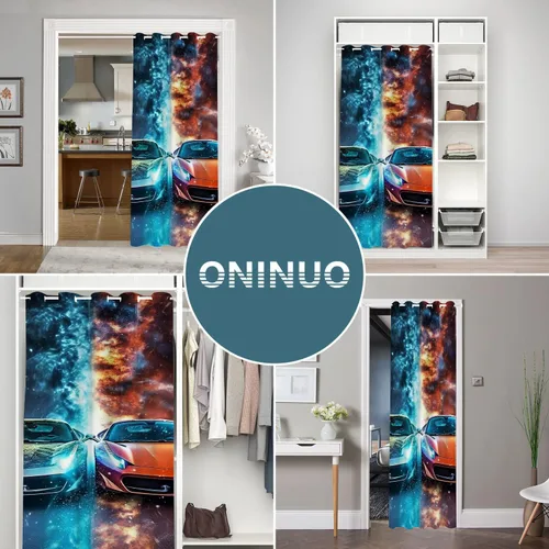 Vista 4 de Cortinas opacas para puerta de auto deportivo para puertas, juego deportivo de carreras de velocidad 3D, para armario de dormitorio de niños, ojales