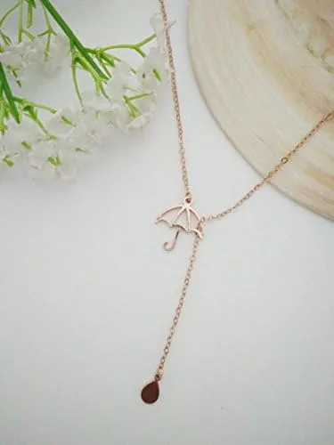 Vista 2 de Collar personalizado con forma de Lariat Y con gota de lluvia, collar único
