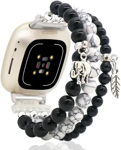 Vista 13 de C&L Accessories Pulseras compatibles con bandas Fitbit Versa 3/Versa 4/Fitbit Sense 2/Bandas Sense para mujeres y hombres con cuentas de piedras