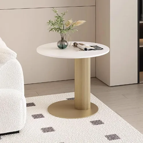 Vista 9 de Sude Table Mesa auxiliar auxiliar para sala de estar, mesa auxiliar con patrón de mármol, la parte superior redonda es fácil de montar, fácil