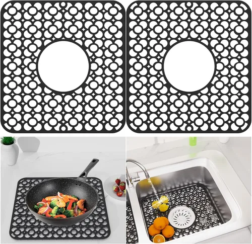 Vista 8 de TOOVEM - Tapete protector para fregadero de cocina, rejilla protectora de fregadero de 13.58 x 11.6 pulgadas, forro antideslizante resistente al