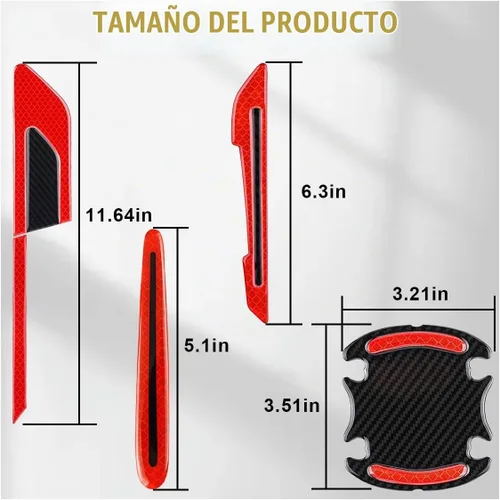 Vista 2 de GLSOWEE - Juego de 12 adhesivos reflectantes, protectores de manija de puerta de automóvil y adhesivos de advertencia para el espejo retrovisor