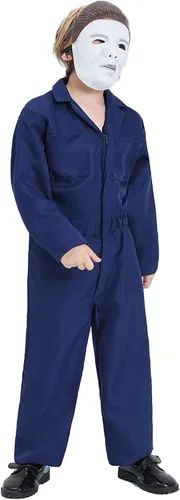 Vista 4 de Disfraz de Michael Myers para niños, disfraz de Halloween, uniforme de asesino con máscara