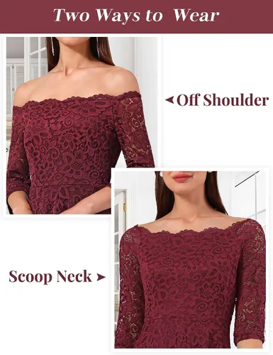 Vista 3 de Dressystar - Vestido de encaje para mujer, vestido asimétrico con vuelo y hombros descubiertos ideal para cóctel, dama de honor, fiesta formal