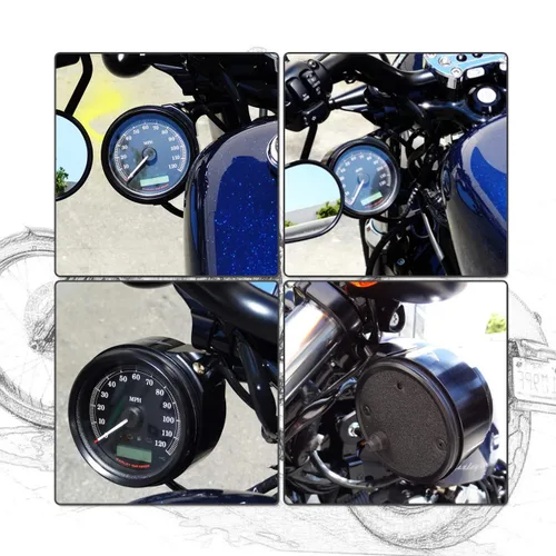 Vista 7 de Soporte de Reubicación con Abrazadera para Manillar Lateral del Velocímetro Compatible con Harley Sportster XL 48 1993-actual Dyna 1993-2005