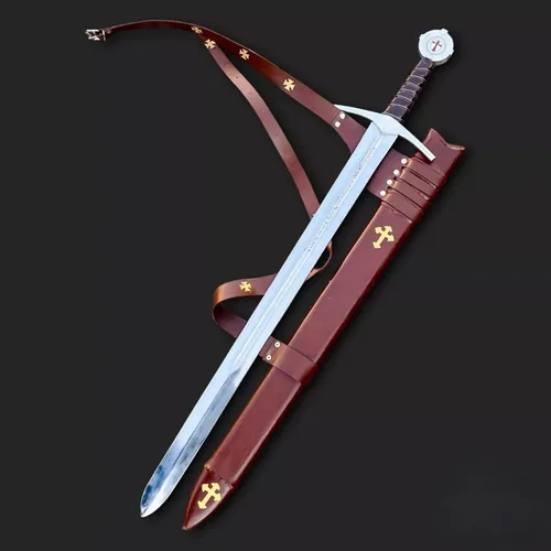 Vista 5 de Espada Medieval Hecha a Mano The Accolade Réplica de la Espada de los Caballeros Templarios, Espada Vikinga con Vaina, Hoja de Acero Inoxidable