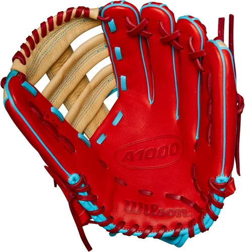 Vista 3 de Wilson 2024 A1000 - Guantes de béisbol de fuera del área, 12.25" y 12.5" Rojo/Rubio/Azul
