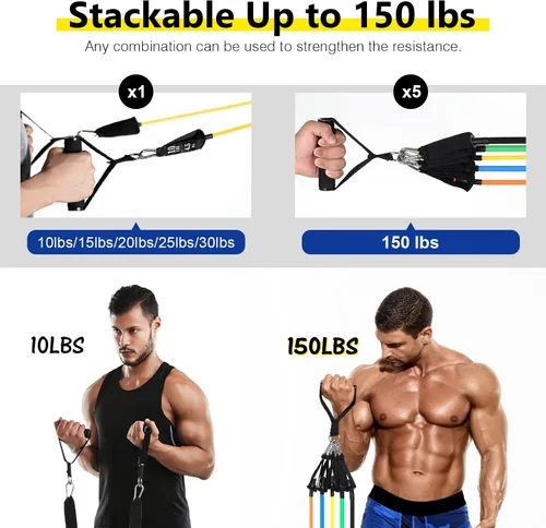 Vista 2 de Resistance Bands Set (12pcs), Workout Bands with Handles, Door Anchor, Ankle Straps and Carry Bag, Exercise Bands for Shape Body and Home Workouts