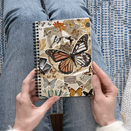 Vista 4 de GOLEEX Blank Spiral Notebook Butterfly Journal Collage Vintage Retro Weekly Planner Soft Durable Cover Ruled Note Taking Notebooks School Work