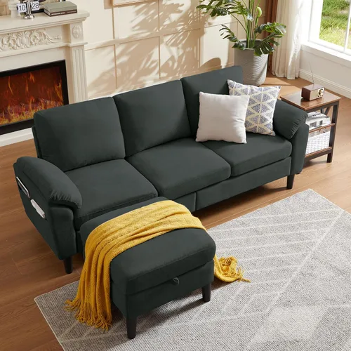 Vista 17 de Juego de sofás modulares de 3 piezas, sofás de 3 plazas en forma de L y sofá biplaza con sillón y otomana de almacenamiento para sala de estar Verde