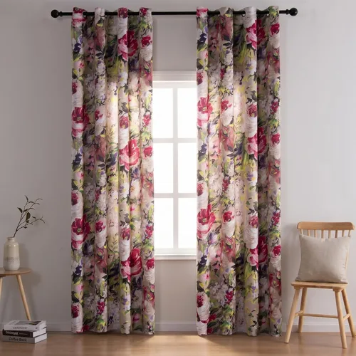 Vista 9 de Leeva - Cortinas de ventana para sala de estar, con estampado floral, cortinas de lino texturizado pesado con aislamiento térmico y oscurecimiento