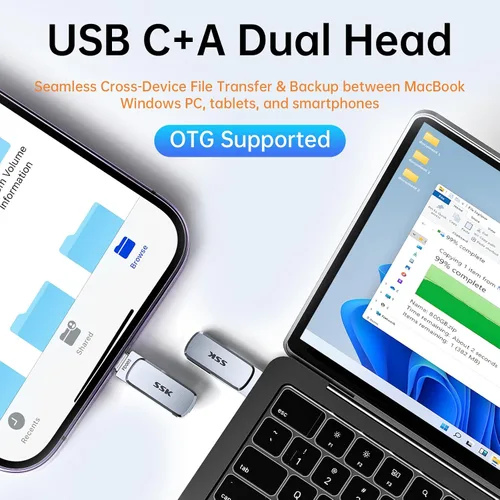 Vista 4 de SSK Unidad Flash USB C de 128GB Unidad Thumb Drive de hasta 240 MB/s, Unidad Flash USB Dual USB-C y A 3.2, Memoria USB Pendrive de Zinc Memory Stick
