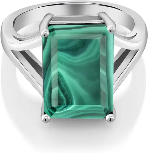 Vista 60 de Gem Stone King Anillo de compromiso solitario con piedra preciosa de corte esmeralda de 0.551 x 0.394 in para mujer, plata de ley 925, anillo