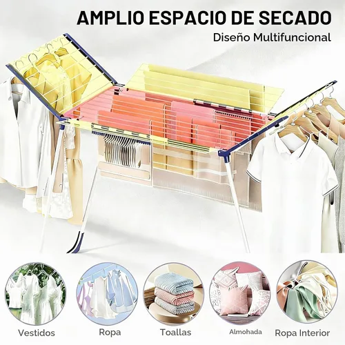 Vista 3 de APEXCHASER Tendedero de Ropa Plegable - Tendedero de Ropa de Gran Espacio, Tendedero de Lavandería con Alas con Clips para Calcetines para Colgar