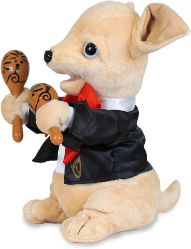 Vista 6 de Cuddle Barn Chuey Bamba Singing Chihuahua - Peluche animado con Maracas, 12 pulgadas