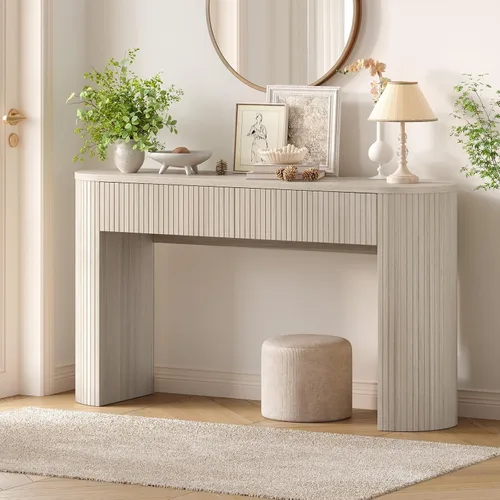 Vista 10 de Mesa consola de 55 pulgadas con 2 cajones, mesas de entrada acanaladas con almacenamiento, mesa de sofá detrás del sofá, mesas de pasillo, mesa