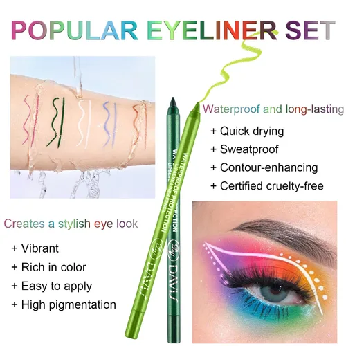 Vista 7 de Juego de 3 lápices delineadores de ojos coloridos, lápiz de sombra de ojos, kit de delineador de ojos perlado metálico con purpurina para mujeres
