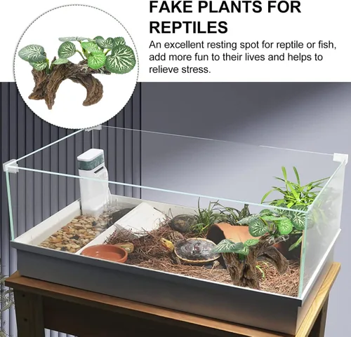 Vista 7 de Ipetboom Plantas de acuario, decoraciones de pecera, rama de esquina de reptil, rama de árbol trepador de resina con hojas, decoración de tanque