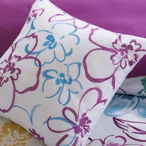 Vista 5 de Juego de edredón de Intelligent Design con diseño floral vibrante, ropa de cama para niñas, juego de funda de almohada combinada, almohada Floral