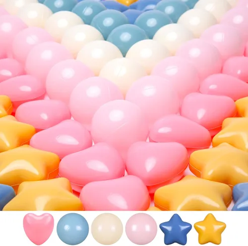 Vista 14 de Bolas de hoyo de TRENDPLAY en forma de estrella y corazón para niños pequeños - 50, 100, 200, 500 piezas de bolas de plástico para diversión y juego