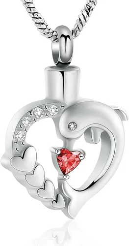 Vista 8 de Yinplsmemory Collar de urna de corazón de delfín para cenizas para mujer, colgante de urna de corazón de cristal, collar de recuerdo de cenizas
