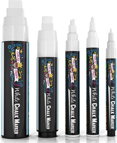 Vista 11 de CHALKY CROWN Rotulador de tiza líquida – Marcador de borrado en seco – Marcadores de tiza para letreros de pizarra, ventanas, pizarra, vidrio – Negro
