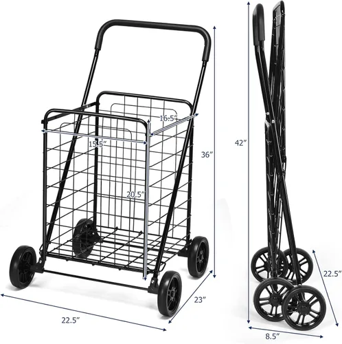 Vista 13 de Goplus Carrito de compras para comestibles, carrito de compras resistente plegable con ruedas, carrito de comestibles portátil colapsable, carrito