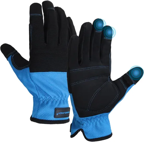 Vista 13 de AIGEVTURE Guantes de trabajo de seguridad para hombres y mujeres, guantes de mecánico ligeros para pantalla táctil, guantes de trabajo de jardinería