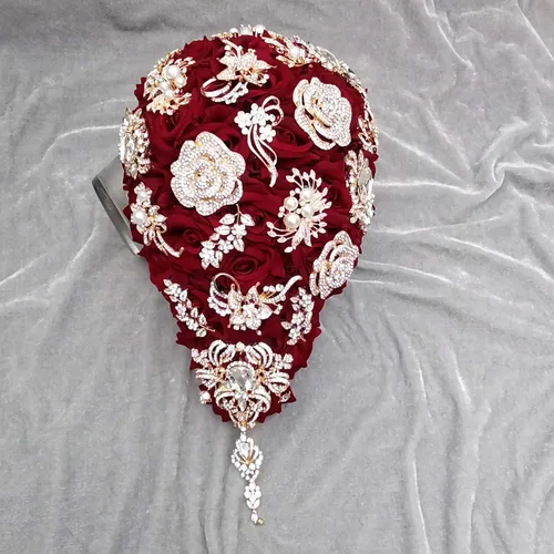 Vista 2 de YIFUwedding - Ramo de gota de agua para novia, color rojo vino, azul marino, propuesta de joyería de lujo, para dama de honor, novio, ramillete