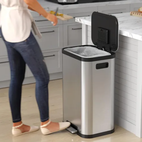 Vista 4 de iTouchless SoftStep ProX - Cubo de basura con pedal de 13.2 galones, con filtro de olores AbsorbX y cubo interior extraíble, basurero de acero Negro