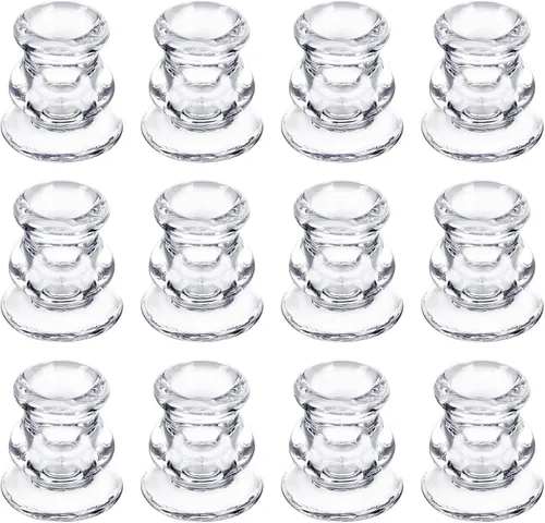 Vista 10 de Portavelas de cristal transparente, juego de 2 portavelas cónicos para bodas, decoración y comedor