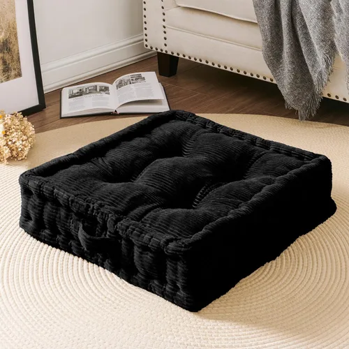 Vista 12 de Wellsin Cojines de Suelo Cuadrados Sólidos para Adultos y Niños - Cojín Grande de Suelo para Meditación y Asiento con Espuma Gruesa y Funda de Beige