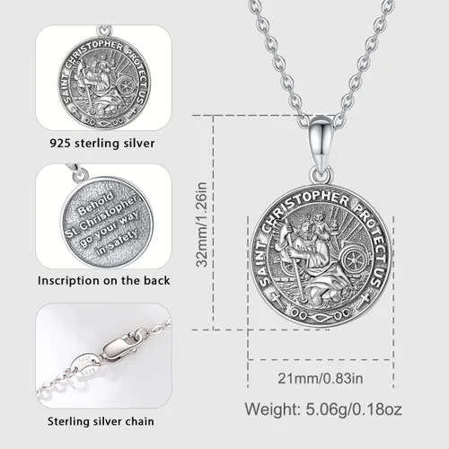 Vista 185 de Vito Collar de plata de ley 925 para mujeres y hombres, San Benito, crucifijo, Caravaca, San Cristóbal, San Judas, medalla patronal, amuleto