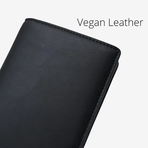 Vista 5 de Alldaily Cartera de cuero ultra delgada para mujer, tarjetero de crédito con bloqueo RFID, doble largo para mujer, Negro