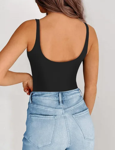 Vista 3 de SAUNGKUAI Body de verano con cuello cuadrado para mujer, sin mangas, espalda abierta, adelgazante, tanga, traje de cuerpo