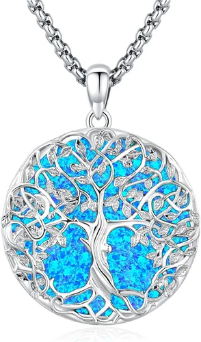 Vista 14 de Eusense Collar de ópalo para mujeres y hombres, joyería de ópalo azul y blanco de plata de ley 925 con dije de ópalo auténtico, regalo