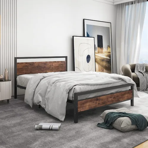 Vista 15 de BOFENG Marco de Cama Individual con Cabecera de Madera, Marco de Cama de Plataforma Individual de Metal Tamaño Individual Sin Somier Necesario Negro