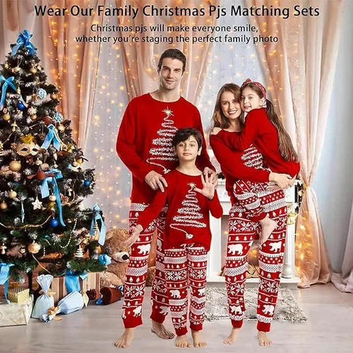 Vista 2 de Pijamas de Navidad familiares a juego, pijamas de Navidad para adultos, niños, bebés, perros, Navidad, ropa de dormir familiar