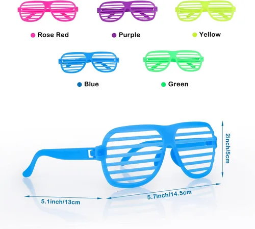 Vista 2 de Hxezoc Paquete de 15 lentes de persiana de los años 80 y 90, regalos de fiesta, gafas de plástico para niños y adultos, gafas de sol de neón
