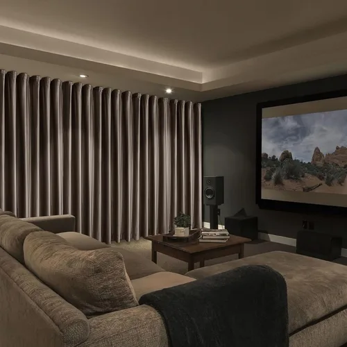 Vista 7 de Frelement Cortinas de cine de terciopelo con ganchos planos de privacidad con forro opaco para sala de cine, sala de cine, escenario, villa, 100