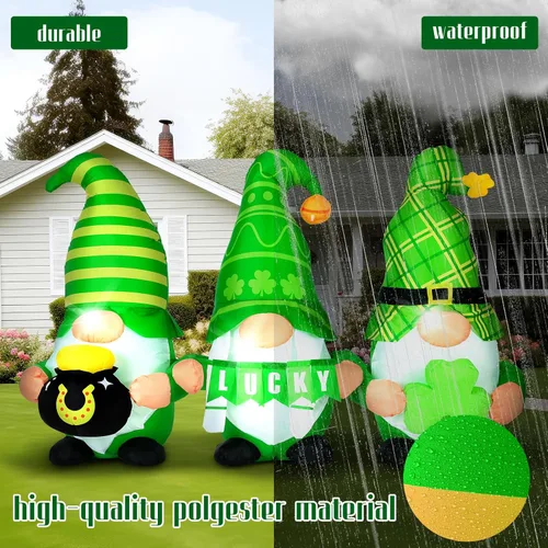 Vista 4 de Sosation Decoraciones inflables para el día de San Patricio de 6 pies con luces LED, gnomos, duende, trébol, para patio, porche, fiesta