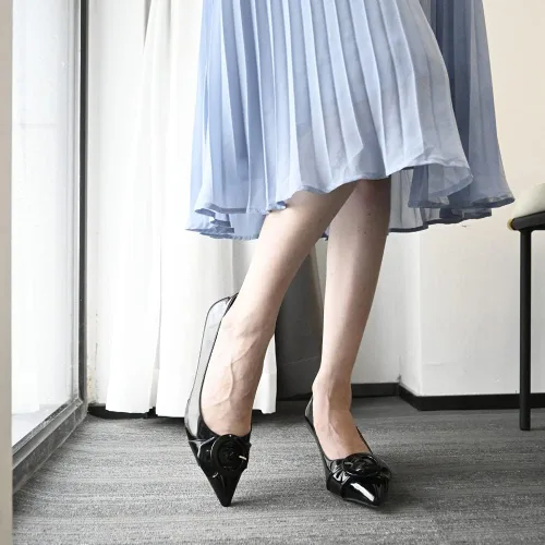 Vista 5 de YDN Women Elegance Low Kitten Heel Pumps Pointy Toe Slip On Patent Buckle Basic Office Dressy Shoe Size 4-15 US Negro