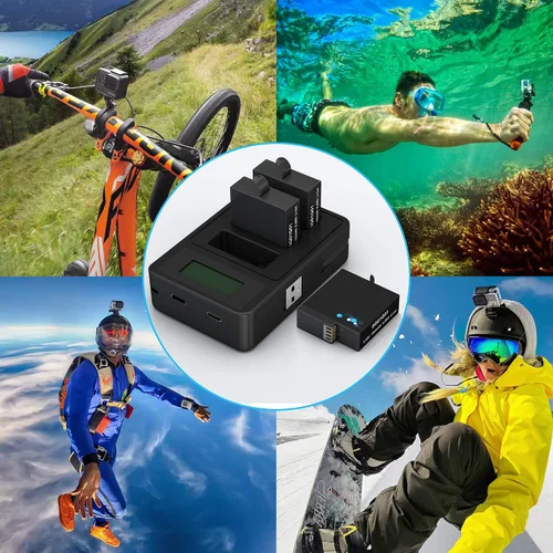 Vista 6 de Paquete de 2 baterías de repuesto para GoPro Hero 8, accesorios de cargador rápido con monitor digital, baterías de 1800 mAh, compatibles con GoPro