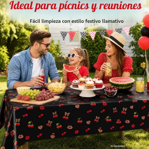 Vista 3 de Mantel de plástico desechable de cereza guepardo, paquete de 3, 54 Cereza Negro