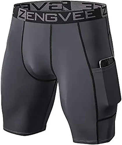 Vista 2 de ZENGVEE Pantalones cortos de compresión para hombre, paquete de 3 con bolsillo, pantalones cortos para correr, gimnasio, natación, yoga, escalada