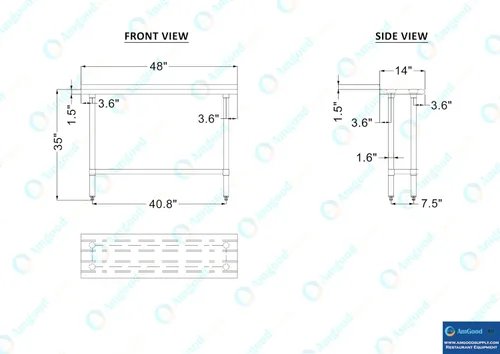 Vista 4 de AmGood Mesa de trabajo de acero inoxidable con protector contra salpicaduras de 1.5 pulgadas Mesa de preparación de alimentos de cocina de metal