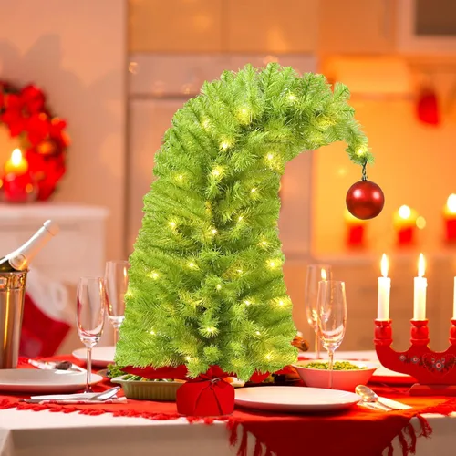 Vista 3 de HMASYO Whimsical Small Tabletop Christmas Tree with Lights and Red Ball, 26.8" Bendable Lime Green Artificial Table Top Christmas Tree for Home