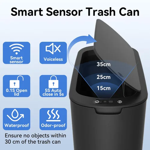 Vista 6 de FRESHLIX Basurero automático de baño de 5 galones con tapa, sensor de movimiento, sin contacto, cubo de basura eléctrico inteligente, delgado